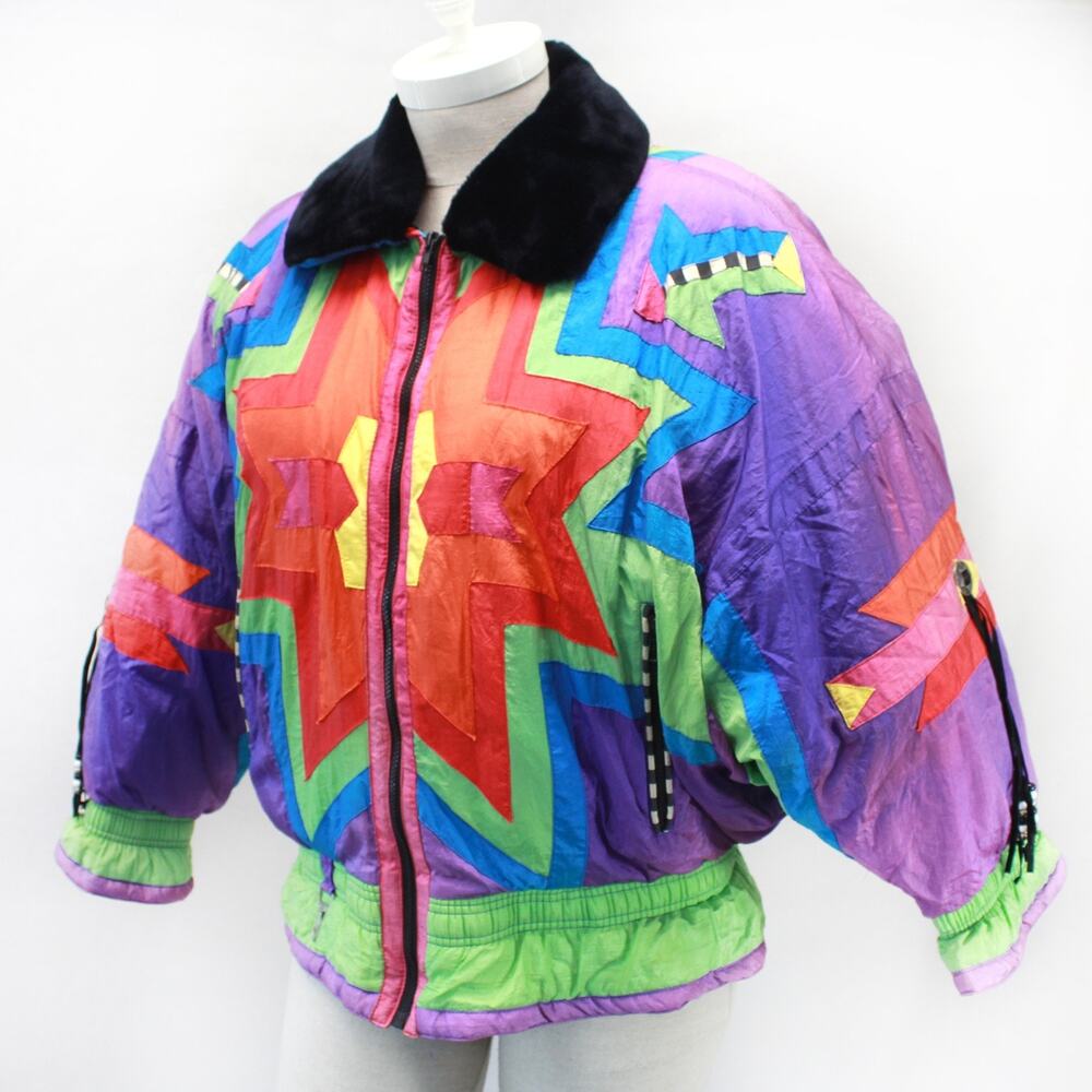 Gallery Vtg Retro 80's Colorblock Down Ski Jacket Pocket Full Zip Collared L